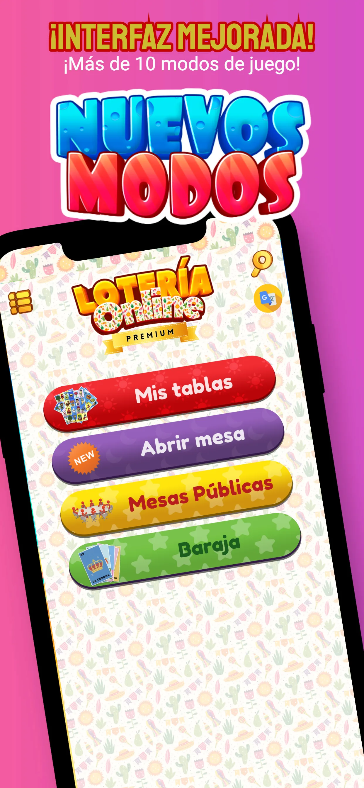 Menú principal con más de 10 modos de juego